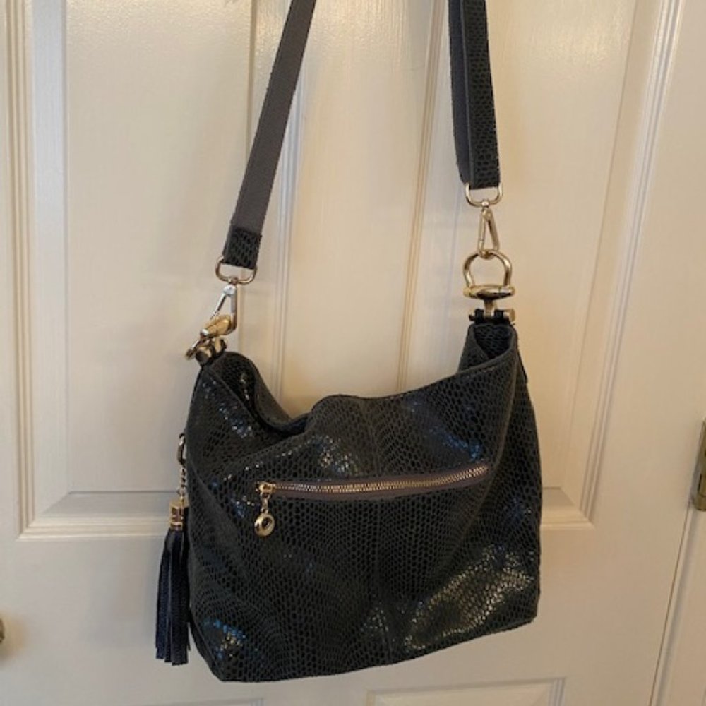 Shoulder Bag, Suede, Metallic Snake like design
